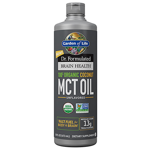 Garden of Life Dr. Formulated Brain Health 100% Organic Coconut MCT Oil Liquid 16 Oz