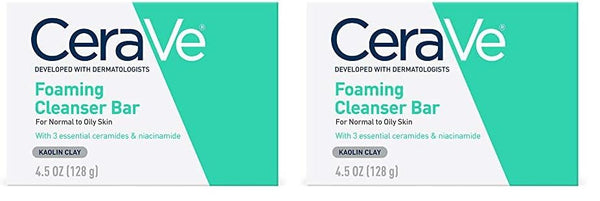 CeraVe Foaming Cleanser Bar | Soap-Free Body and Face Cleanser Bar for Oily Skin | Fragrance Free | 4.5 Ounce (Pack of 2)