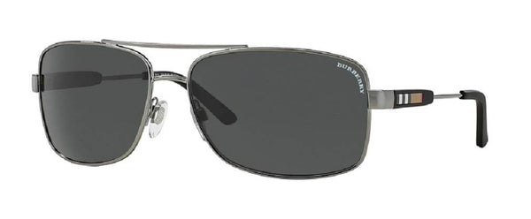 BURBERRY BE3074 100387 63M Gunmetal/Grey Rectangle Sunglasses For Men+ BUNDLE with Designer iWear Eyewear Kit