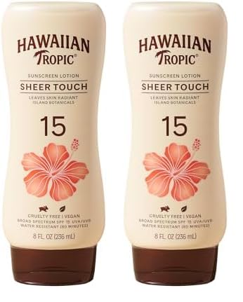 Hawaiian Tropic Sheer Touch Lotion Sunscreen SPF 15, 8oz | Hawaiian Tropic Sunscreen SPF 15, Sunblock, Broad Spectrum Sunscreen, Oxybenzone Free Sunscreen, Body Sunscreen SPF 15, 8oz (Pack of 2)