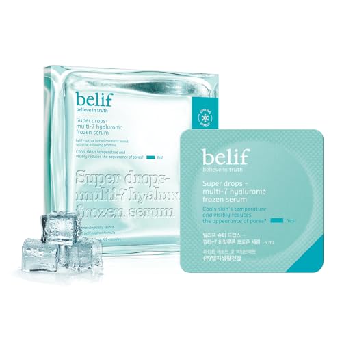 belif Super Drops Multi-7 Hyaluronic Frozen Serum - Hydrating, Soothing, Depuffing Serum with Peptides & Caffeine, Enhances Skin Elasticity, Korean Skincare, 5mlx9EA