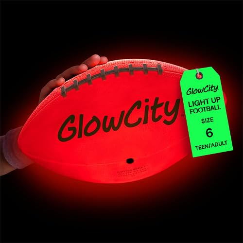 GlowCity Glow in The Dark Football - Light Up LED Ball - Perfect for Evening Play, Camping, and Beach Fun