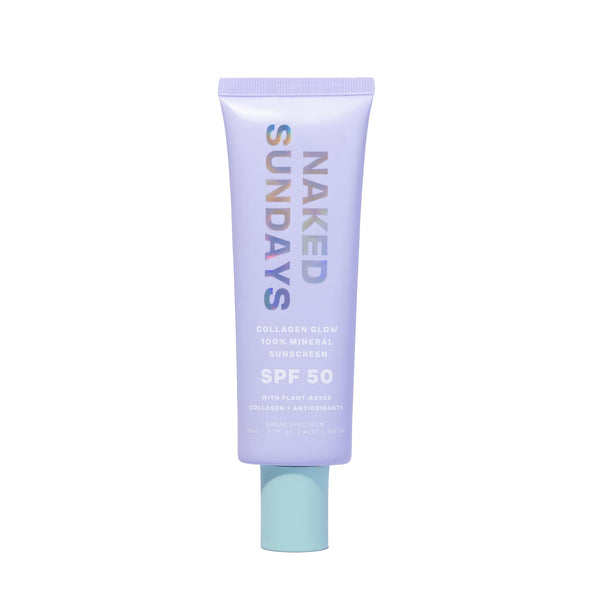 Naked Sundays SPF50+ 100% Mineral Glow Sunscreen, Daily Hydrating Facial Moisturizer & Primer with Zinc Oxide & Vegan Collagen, Sheer Tint, Broad Spectrum SPF Lotion (Jumbo 80ml)
