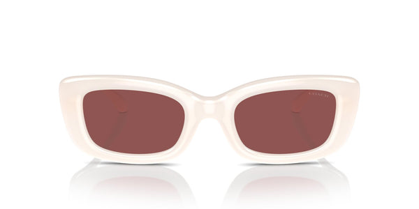 COACH Women's HC8390U Sculpted C Hardware Universal Fit Rectangular Sunglasses, Milky Cloud/Wine Solid, 51 mm