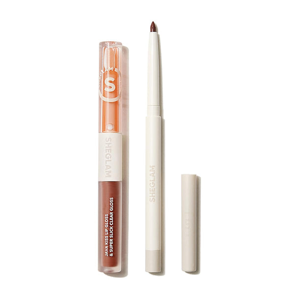 SHEGLAM Soft 90'S Glam 3-In-1 Lip Liner Moisturizing Plant Extracts Long Lasting Liquid Lipstick Plumping Lip Gloss Makeup Set - Haute Cocoa