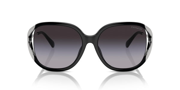 COACH Women's HC8396U Universal Fit Square Sunglasses, Black/Grey Gradient, 56 mm