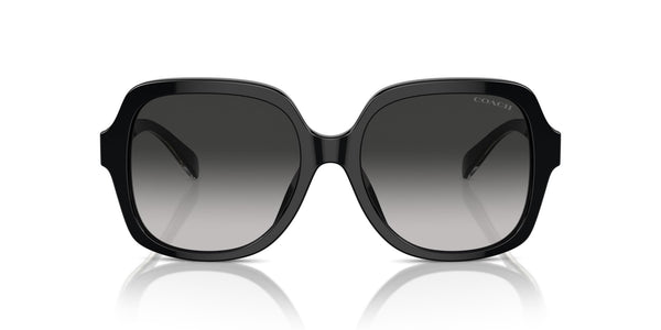 COACH Women's HC8395F Low Bridge Fit Square Sunglasses, Black/Grey Gradient, 56 mm