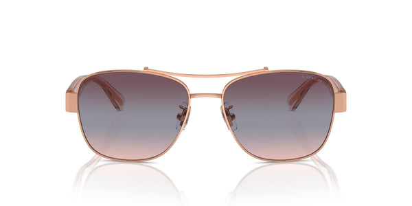 COACH Women's HC7161 Aviator Sunglasses, Shiny Rose Gold/Purple Blue Pink Gradient, 56 mm