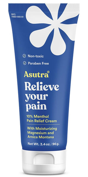 ASUTRA Relief Cream with Magnesium, 3.38 oz - Cooling Sensation, Temporary Relief from Muscle Discomfort and Soreness, Shea Butter & Almond Oil, Magnesium, 10% Menthol, and Arnica Montana