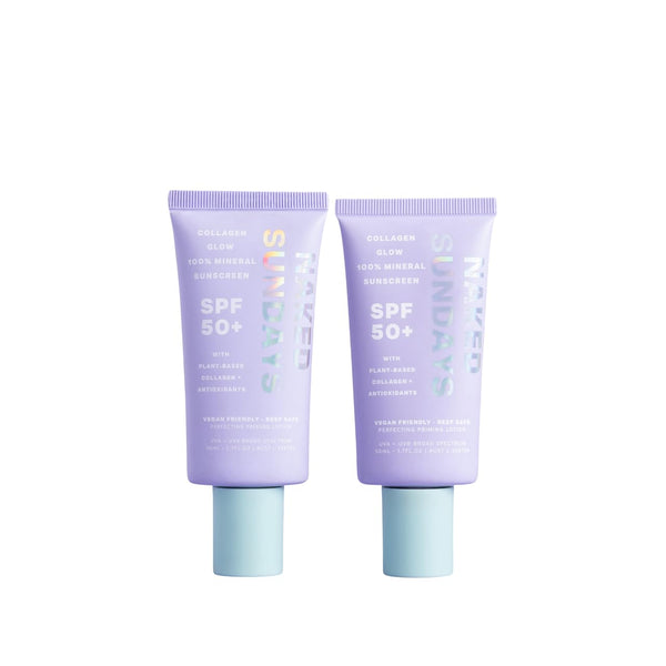 Naked Sundays SPF 50+ Collagen Glow 100% Mineral Sunscreen, Hydrating SPF with Zinc Oxide, Vegan Collagen, Primer & Sheer Tint, Mineral SPF for Healthy Glow - 2 pack