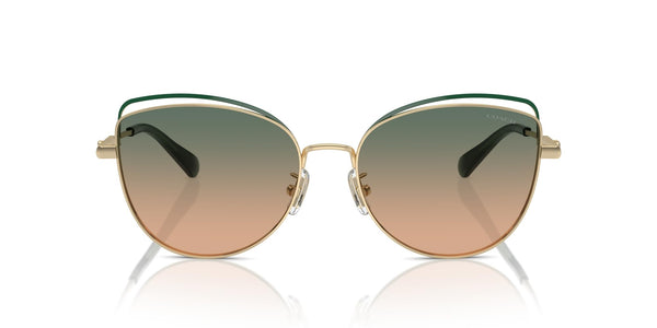 COACH Women's HC7162 Cat Eye Sunglasses, Shiny Light Gold/Pine/Green Champagne Gradient, 57 mm