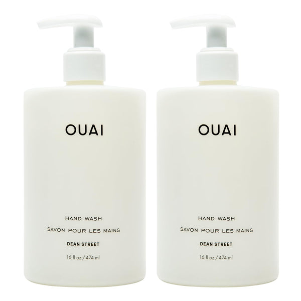 OUAI Hand Wash Full Size - Liquid Hand Soap with Jojoba, Avocado, & Rose Hip Oil for Replenished Skin - Gentle Exfoliating Bathroom + Kitchen Hand Soap - (2 Pack, 16 Fl Oz Each)