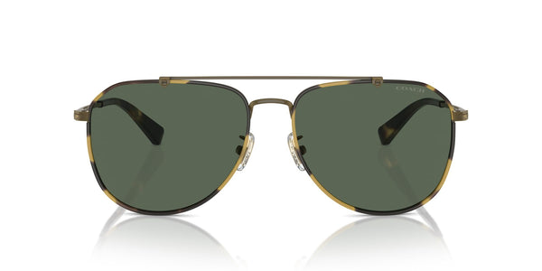 COACH Men's HC7164 Aviator Sunglasses, Antique Gold/Tokyo Tortoise/Green Solid, 59 mm