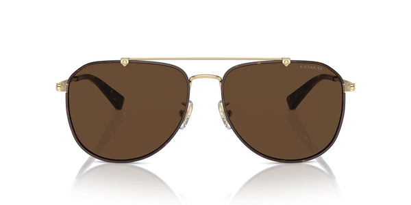 COACH Men's HC7164 Aviator Sunglasses, Light Gold/Dark Tortoise/Dark Brown Solid, 59 mm