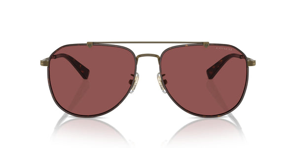 COACH Men's HC7164 Aviator Sunglasses, Antique Gold/Dark Tortoise/Wine Solid, 59 mm