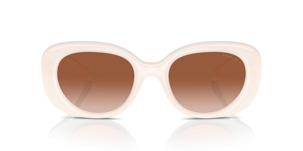 COACH Women's HC8391U Sculpted C Hardware Universal Fit Oval Sunglasses, Milky Cloud/Brown Gradient, 53 mm