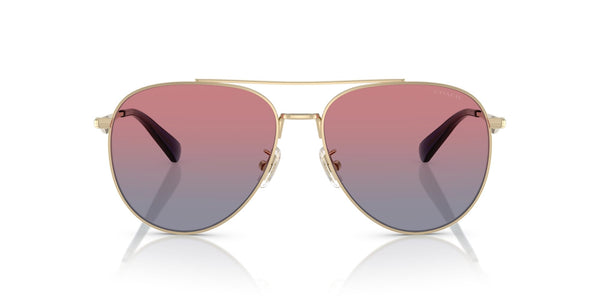 COACH Women's HC7169 Aviator Sunglasses, Shiny Light Gold/Blue Saddle Gradient, 57 mm
