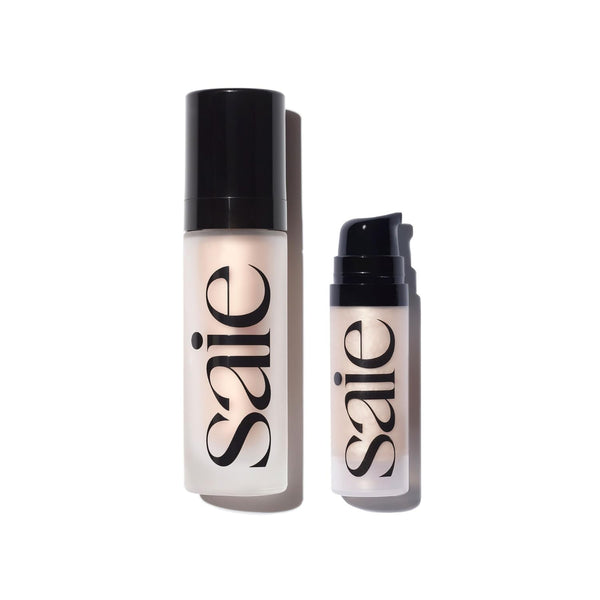 Saie Glowy Super Gel Lightweight Illuminator, Starglow Duo - Luminizer for Glowing Skin, Wear Alone or Under Makeup - Includes Full Size (1 fl oz) + Mini (0.5 fl oz)