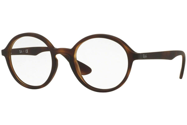 Ray-Ban RX7075 Round Prescription Eyeglass Frames, Rubber Havana/Demo Lens, 49 mm