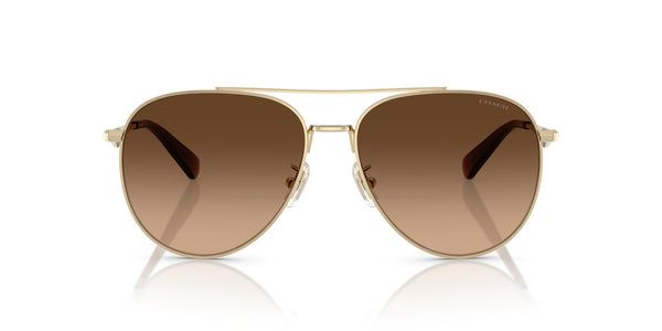 COACH Women's HC7169 Metal C Hardware Aviator Sunglasses, Shiny Light Gold/Brown Gradient, 57 mm