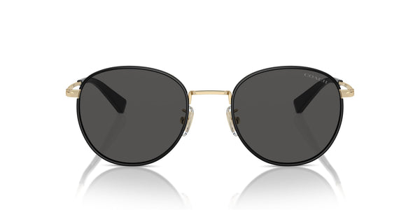 COACH Men's HC7163 Round Sunglasses, Shiny Light Gold/Black/Grey Solid, 52 mm