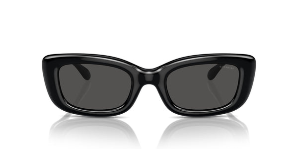 COACH Women's HC8390U Sculpted C Hardware Universal Fit Rectangular Sunglasses, Black/Grey Solid, 51 mm