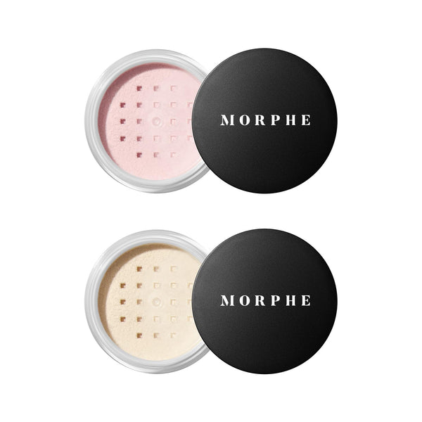 Morphe Totally Set Mini Brighten & Set Setting Powder Duo - Lightweight, Talc-Free Powder for Face Makeup Natural Finish - Minimizes Shine for Up to 24HR - Translucent (2 Count)