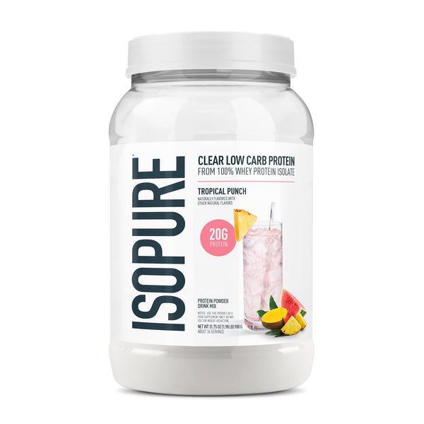 Isopure Clear Whey Isolate Protein Powder Infusions, Lactose Free, Gluten Free, Naturally Flavored, Tropical Punch, 20g Protein Per Serving, 1.9 Lbs, 36 Servings (Packaging May Vary)