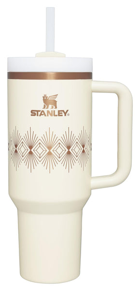 STANLEY Quencher H2.0 Tumbler with Handle and Straw 40 oz | Flowstate 3-Position Lid | Cup Holder Compatible for Travel | Insulated Stainless Steel Cup | BPA-Free | Cream Gloss Deco