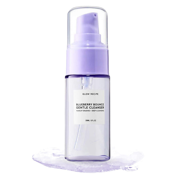 Glow Recipe Blueberry Bounce Exfoliating Face Wash, Travel Size - Foaming Facial Cleanser, Makeup Remover & Clarifying Mask - Hydrating Hyaluronic Acid & Gentle AHA for Sensitive Skin - Vegan, 30ml