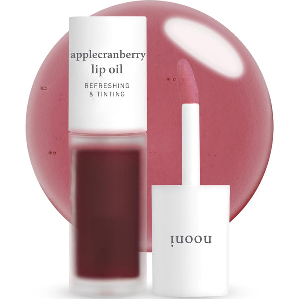 NOONI Korean Vegan Appleseed Lip Oil - Applecranberry | Long-Lasting, Moisturizing, Plumping, Revitalizing for Dry Lips, Waterproof, No Peel Off, Hydrating, Mother's Day, 0.12 FL Oz