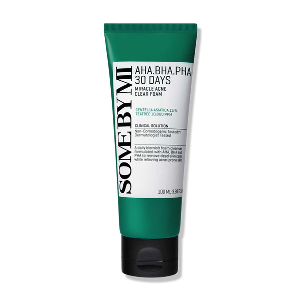 SOME BY MI AHA BHA PHA 30 Days Miracle Acne Clear Foam – 3.38oz, 100ml – Salicylic Acid Cleanser for Exfoliation & Sebum Control – Gentle Acne Face Wash for Smooth & Clear Skin - Korean Skin Care