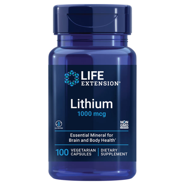 Life Extension Lithium 1000 mcg - for Brain Health, Anti-Aging & Longevity - Memory & Cognition, Mood Support Supplement -Once Daily - Gluten-Free, Non-GMO - 100 Count