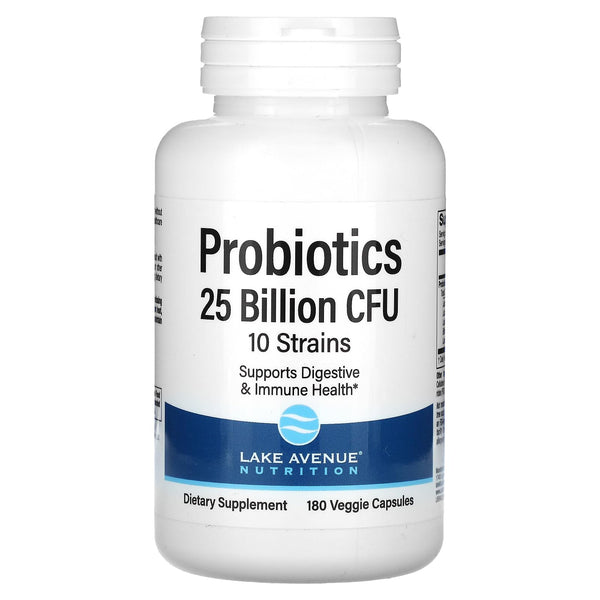 Lake Avenue Nutrition Probiotics, 10 Strain Blend, 25 Billion CFU, 180 Veggie Capsules