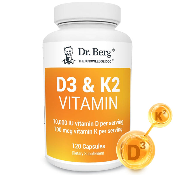 Dr. Berg Vitamin D3 K2 w/MCT Powder - Includes 10,000 IU of Vitamin D3, 100 mcg MK7 Vitamin K2, Purified Bile Salts, Zinc & Magnesium for Ultimate Absorption - K2 D3 Vitamin Supplement - 120 Capsule