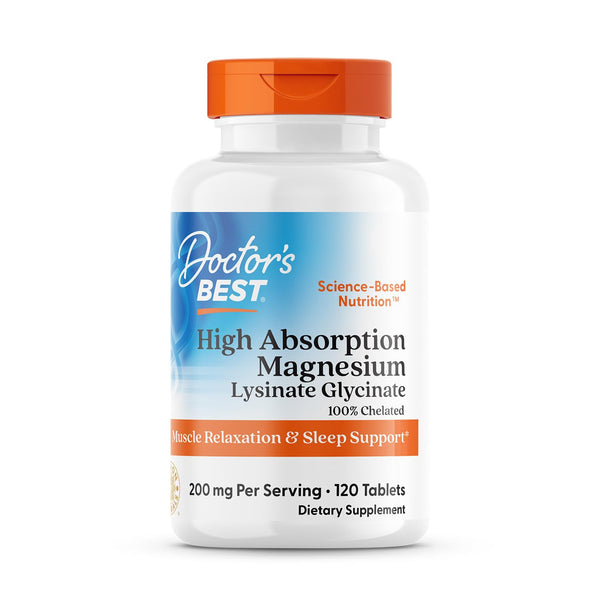 Doctor's Best High Absorption Magnesium Glycinate Lysinate, 100% Chelated, TRACCS, Not Buffered, Non-GMO, Vegan, Gluten & Soy Free, 200 mg, 120 Tablets (Packaging May Vary)