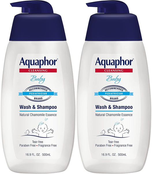 Aquaphor Baby Wash and Shampoo - Mild, Tear-free 2-in-1 Solution for Baby’s Sensitive Skin - 16.9 fl. oz. Pump - Pack of 2