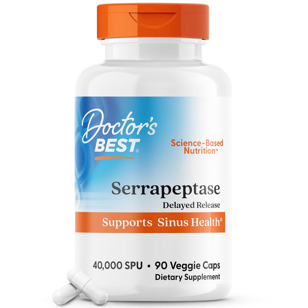 Doctors BEST Serrapeptase, 40,000 SPU, Supports Sinus Health, Non-GMO, Vegan 90 Veggie Caps