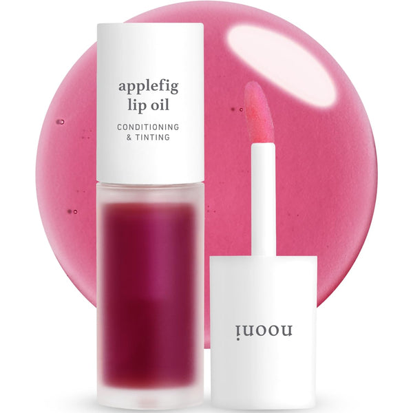 NOONI Korean Vegan Appleseed Lip Oil - Applefig | Long-Lasting, Moisturizing, Plumping, Revitalizing for Dry Lips, Waterproof, No Peel Off, Hydrating, Nourishing, Mother's Day, 0.12 FL Oz