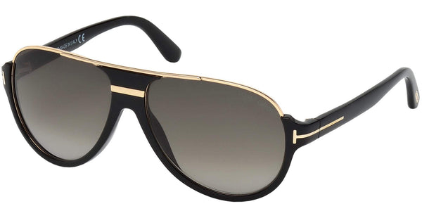 Tom Ford Classic Rectangular Sunglasses, Black (Nero Lucido/Verde Grad), 59
