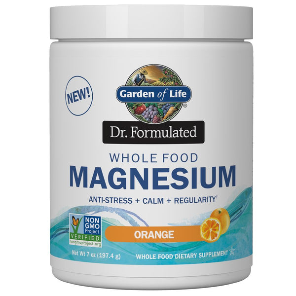Garden of Life Dr. Formulated Whole Food Magnesium 197.4g Powder Orange,40 Servings(Pack of 1), Non-GMO,Vegan,Gluten & Sugar Free Supplement with Probiotics - Best for Anti-Stress,Calm & Regularity