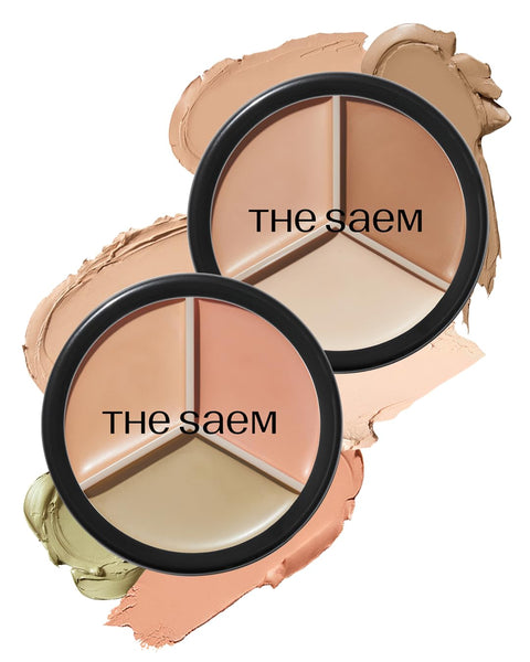 THE SAEM Cover Perfection Triple Pot Concealer 01 Correct Beige + 02 Contour Beige - 3 Color Concealer for Medium & Natural Tone - Full Coverage, Correct & Conceal Redness, Dark Circles, Contouring
