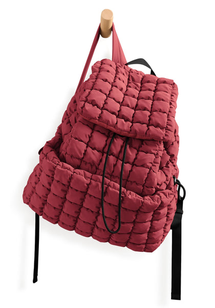 ODODOS Quilted Backpack 2.0 for Women Lightweight Puffer Hiker Pack Drawstring Padding Travel Gym Bag, True Red