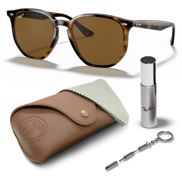 Ray-Ban RB4306 Polarized Hexagonal Sunglasses With Eyewear Kit Bundle - High Bridge Fit - Ideal Formal and Casual Wear Retro Sunglasses