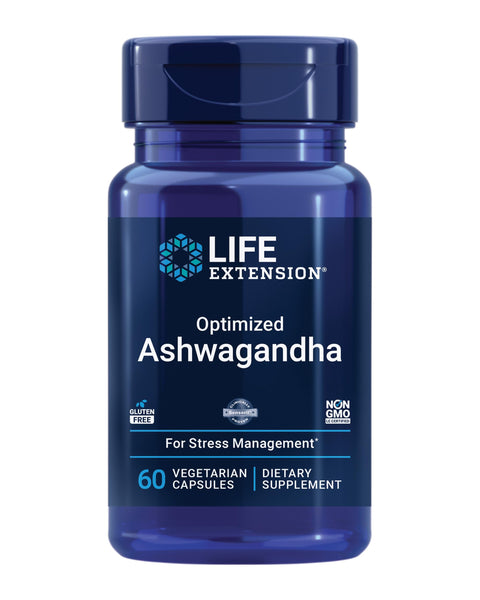 Life Extension Optimized Ashwagandha - Stress Management Supplement for a Healthy Stress Response, Focus, Memory, Stress Relief - Vegetarian, Gluten-Free, Non-GMO, 60 Capsules