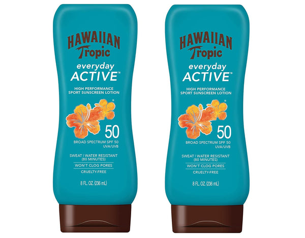Hawaiian Tropic Everyday Active Sunscreen Lotion SPF 50, Water-Resistant, Broad Spectrum UVA/UVB Protection, 8 fl oz (Pack of 2)