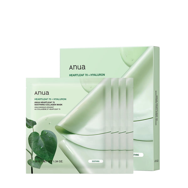 ANUA Heartleaf 70 Soothing Collagen Mask, Overnight Face Mask for Glass Skin, hyaluronic acid, Collagen, Soothing & hydration Facial Mask for Sensitive Skin, Natural Color, Korean Skin Care (38g, 4ea)