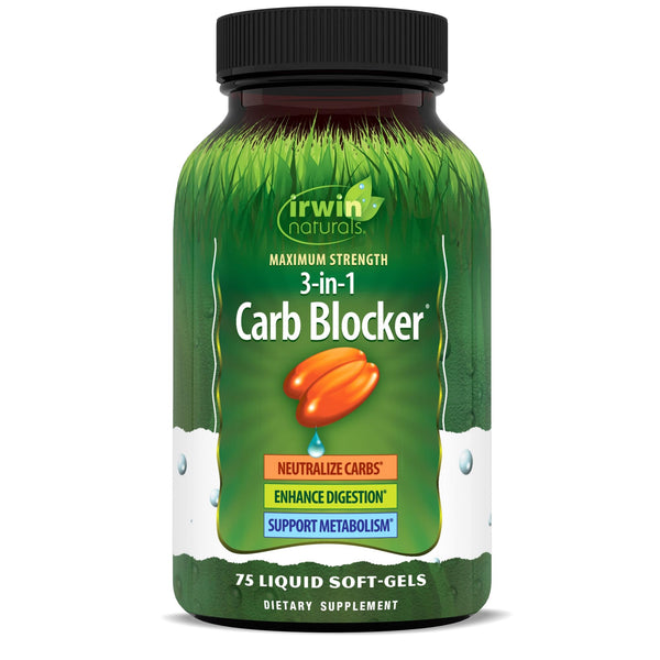 Irwin Naturals Maximum Strength 3-in-1 Carb Blocker - Neutralize Carbohydrates - 75 Liquid Softgels