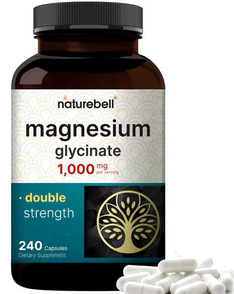 NatureBell Magnesium Glycinate Supplement 1,000mg | 500mg Per Capsule, 240 Pills | 100% Chelated & Purified – Non-GMO & Gluten Free