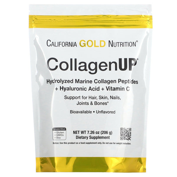 California Gold Nutrition Collagen Peptides Powder with Hyaluronic Acid, Support for Healthy Hair, Skin, Nails, Joints and Bones, Non-GMO, Gluten and Dairy Free, Unflavored, 7.26 oz, Fish Sourced